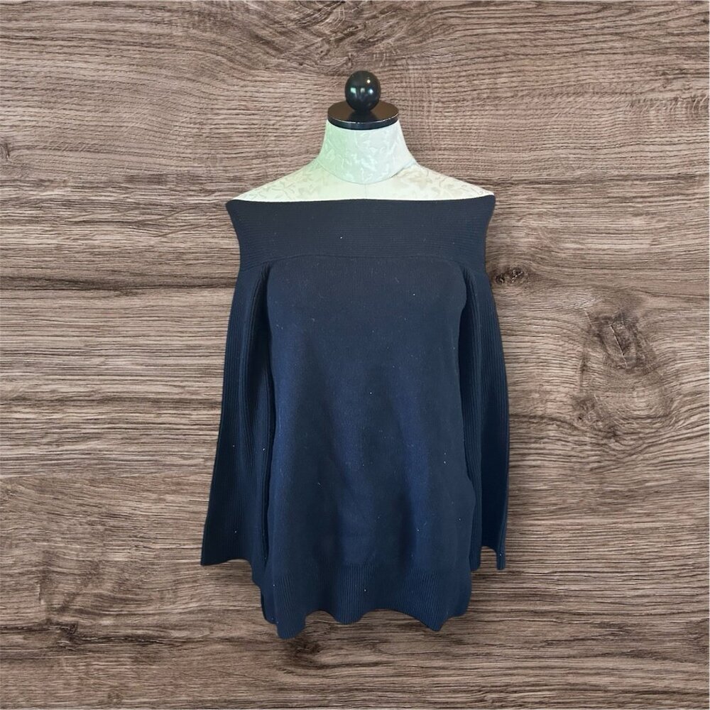 Anthropologie Black Sweater Ribbed Blackβ Solid Knit Stretch Sweater Size S